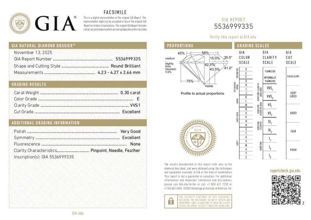 GIA diamond certificate example showing grading report