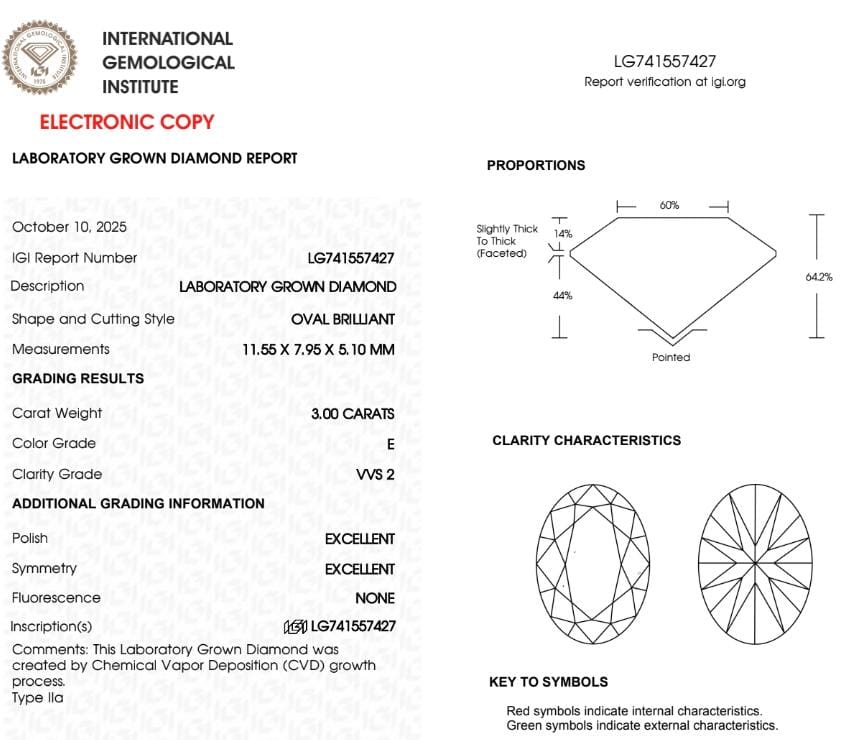 IGI diamond certification document for diamond jewellery verification