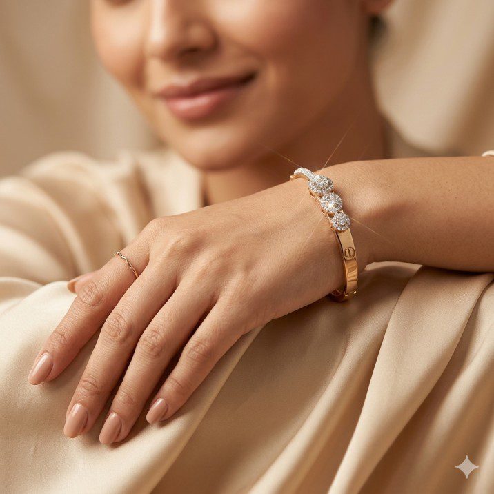 natural diamond bracelet EF VVS 0.60 carat rose gold bangle